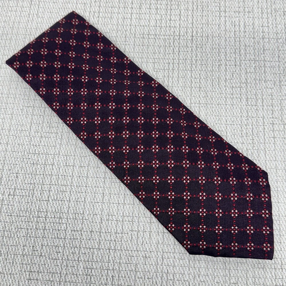 Banana Republic Silk Necktie Mens OS Burgundy Geometric Italian Made Classic Tie